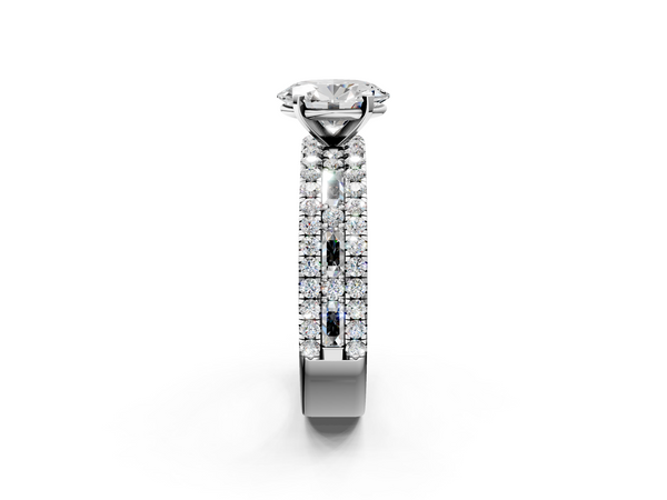 White Gold Oval Baguette Side Stone Engagement Ring Setting with Pave and Channel Band