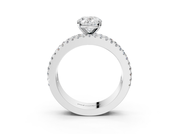 White Gold Oval Baguette Side Stone Engagement Ring Setting with Pave and Channel Band