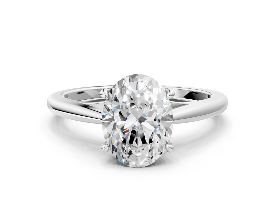 White gold Oval Solitaire Engagement Ring with Four-Prong Setting and Classic Band 1