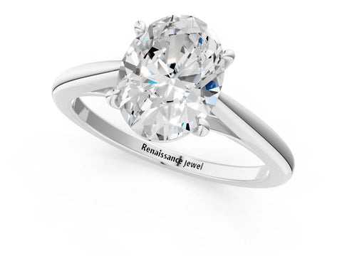 White gold Oval Solitaire Engagement Ring with Four-Prong Setting and Classic Band 2