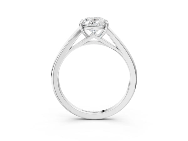 White gold Oval Solitaire Engagement Ring with Four-Prong Setting and Classic Band