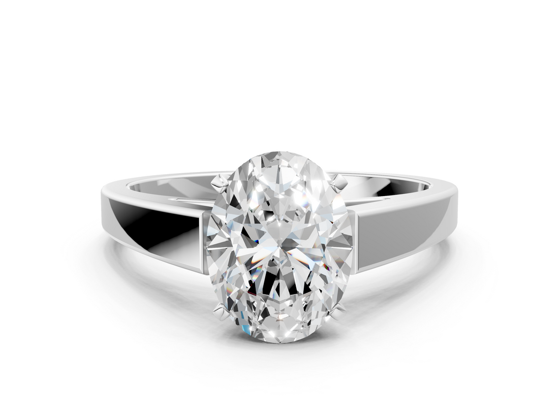 White gold Oval Solitaire Engagement Ring with Four-Prong Setting and Tapered Band_23