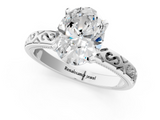 White gold Oval Solitaire Engagement Ring with Scrollwork Band and Four-Prong Setting_156