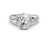 White gold Oval Solitaire Filigree Engagement Ring with Halo and Prong Setting_84