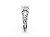 White gold Oval Solitaire Filigree Engagement Ring with Halo and Prong Setting_86