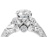 White gold Oval Solitaire Filigree Engagement Ring with Halo and Prong Setting_88