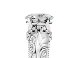 White gold Oval Solitaire Filigree Engagement Ring with Halo and Prong Setting_89