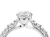 White gold Oval Solitaire Floral Milgrain Engagement Ring_35
