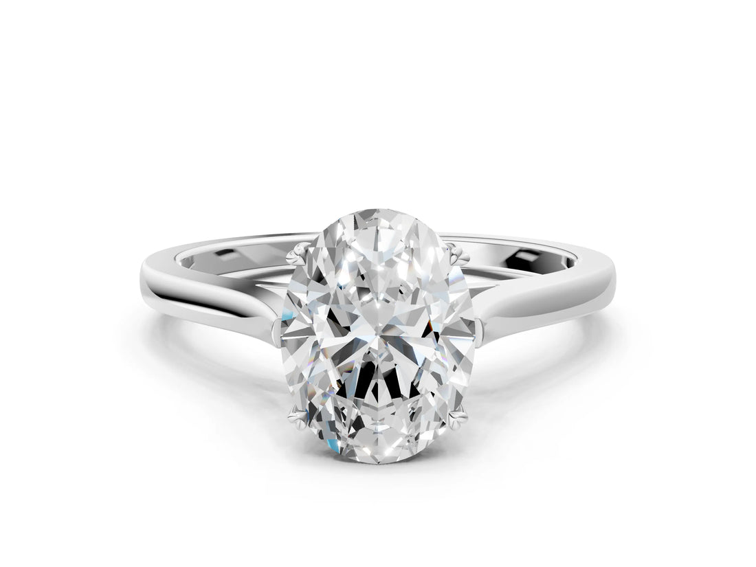 White gold Oval Solitaire Heart Prong Engagement Ring with Tapered Band_55