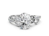 White gold Oval Solitaire Leaf-Inspired Diamond Ring with Pavé Band and Four-Prong Setting_4