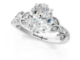 White gold Oval Solitaire Leaf-Inspired Diamond Ring with Pavé Band and Four-Prong Setting_5