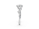 White gold Oval Solitaire Leaf-Inspired Diamond Ring with Pavé Band and Four-Prong Setting_6