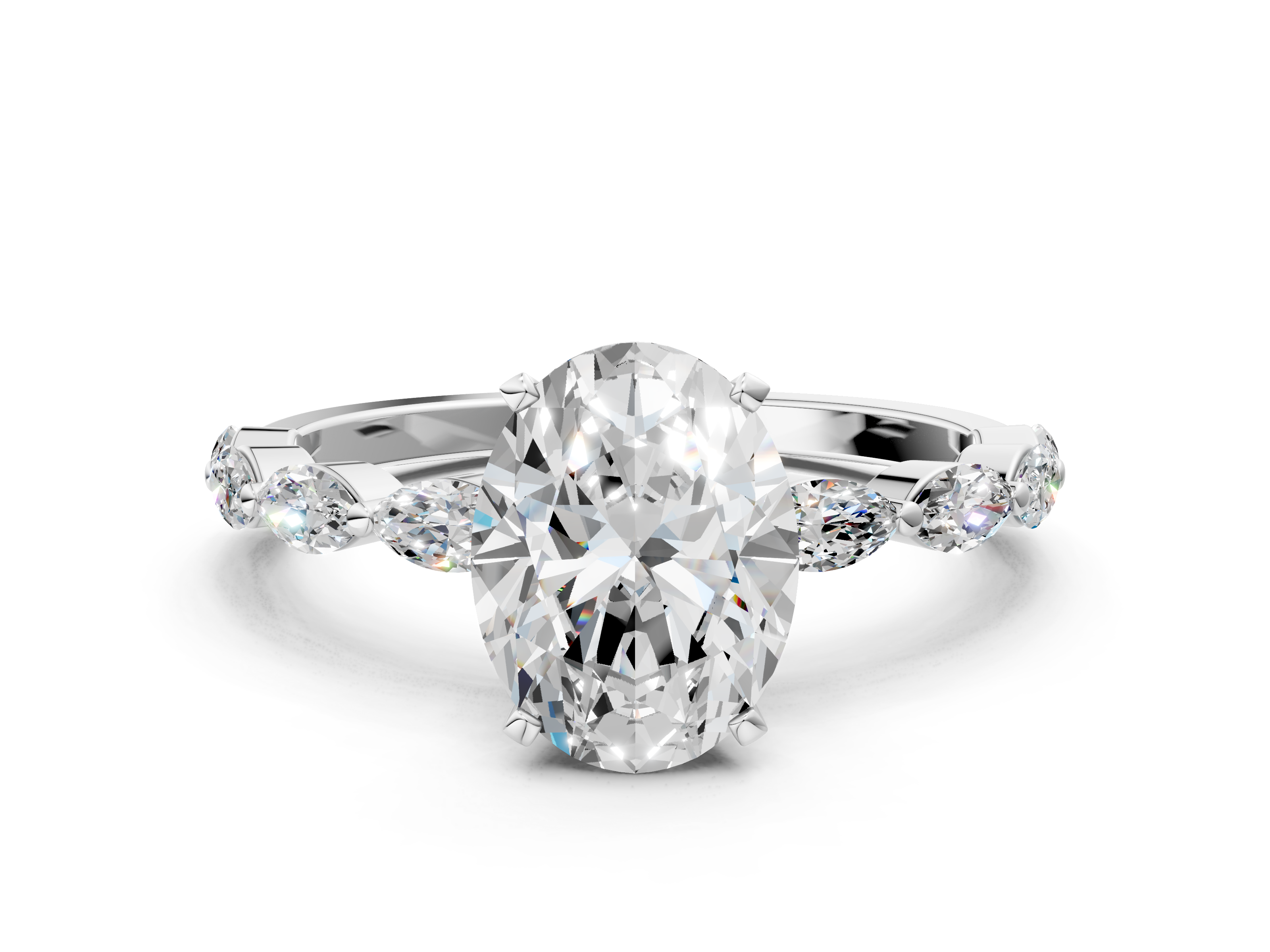 White gold Oval Solitaire Marquise Side Stone Prong Setting Ring_69