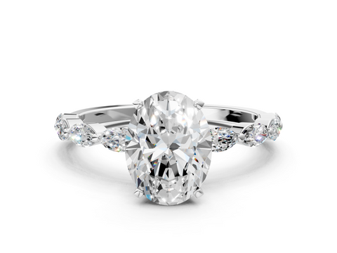 White gold Oval Solitaire Marquise Side Stone Prong Setting Ring_69