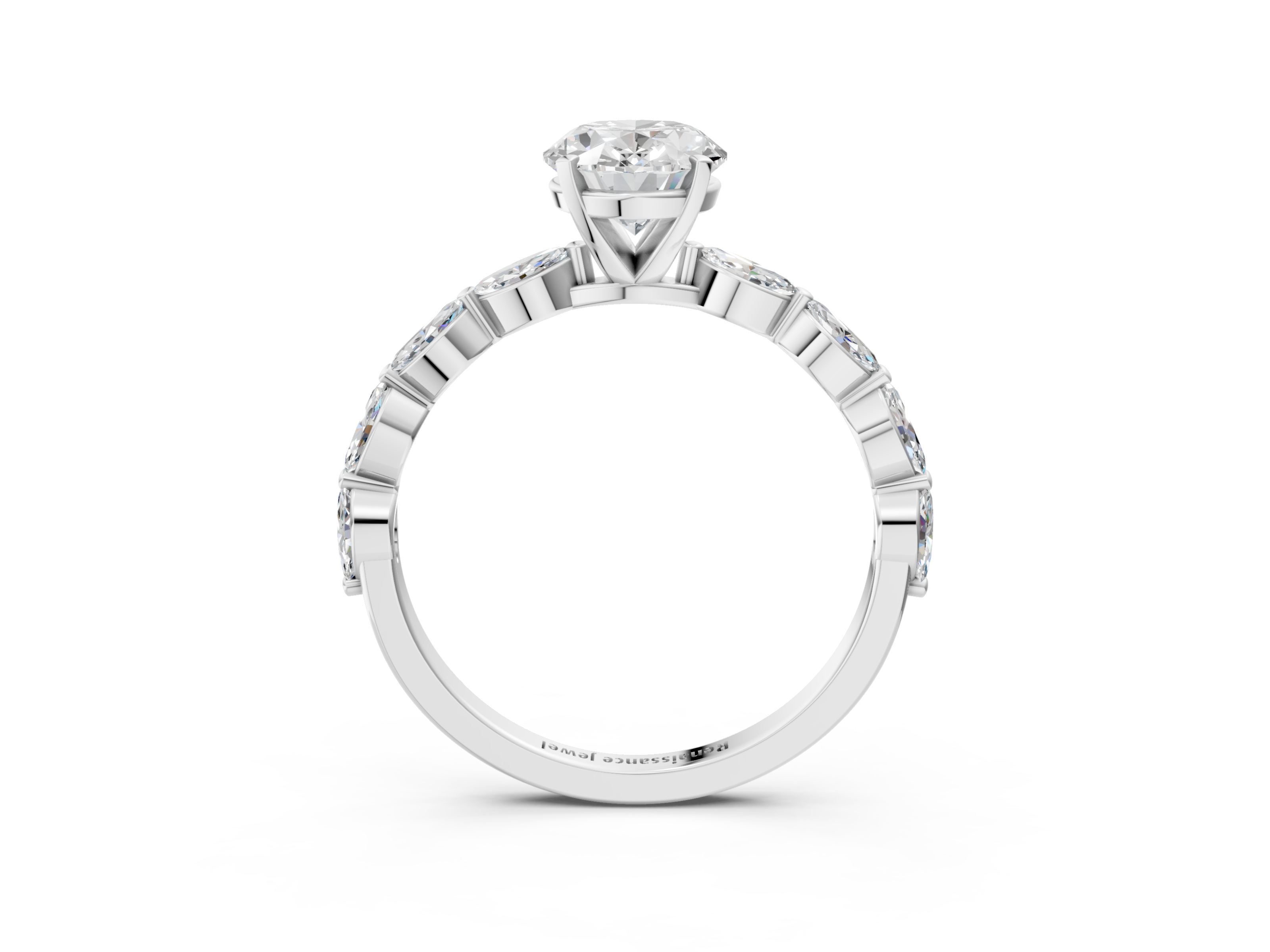 White gold Oval Solitaire Marquise Side Stone Prong Setting Ring_72