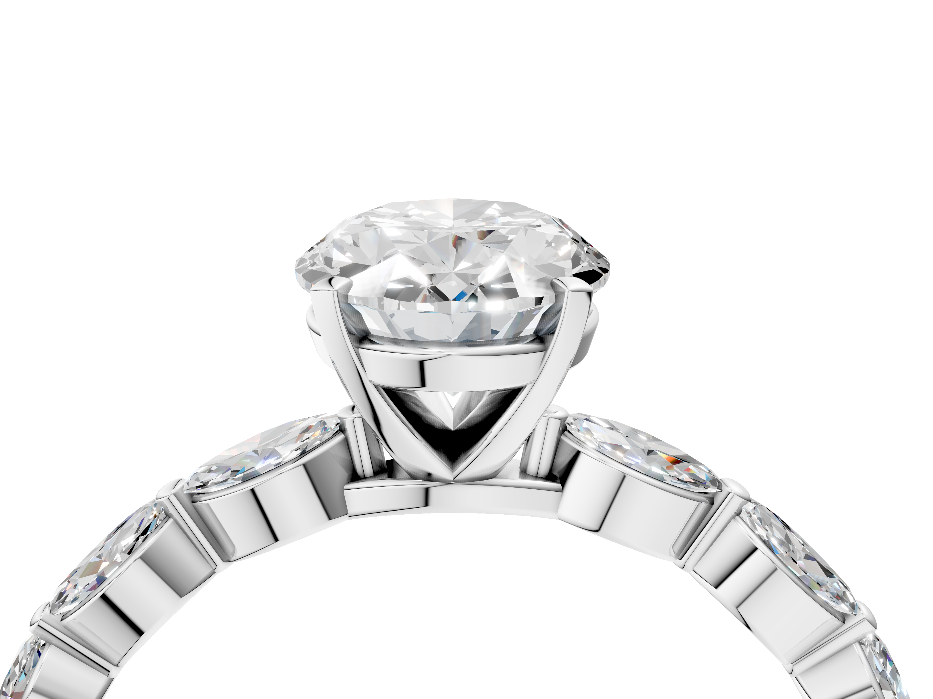 White gold Oval Solitaire Marquise Side Stone Prong Setting Ring_73
