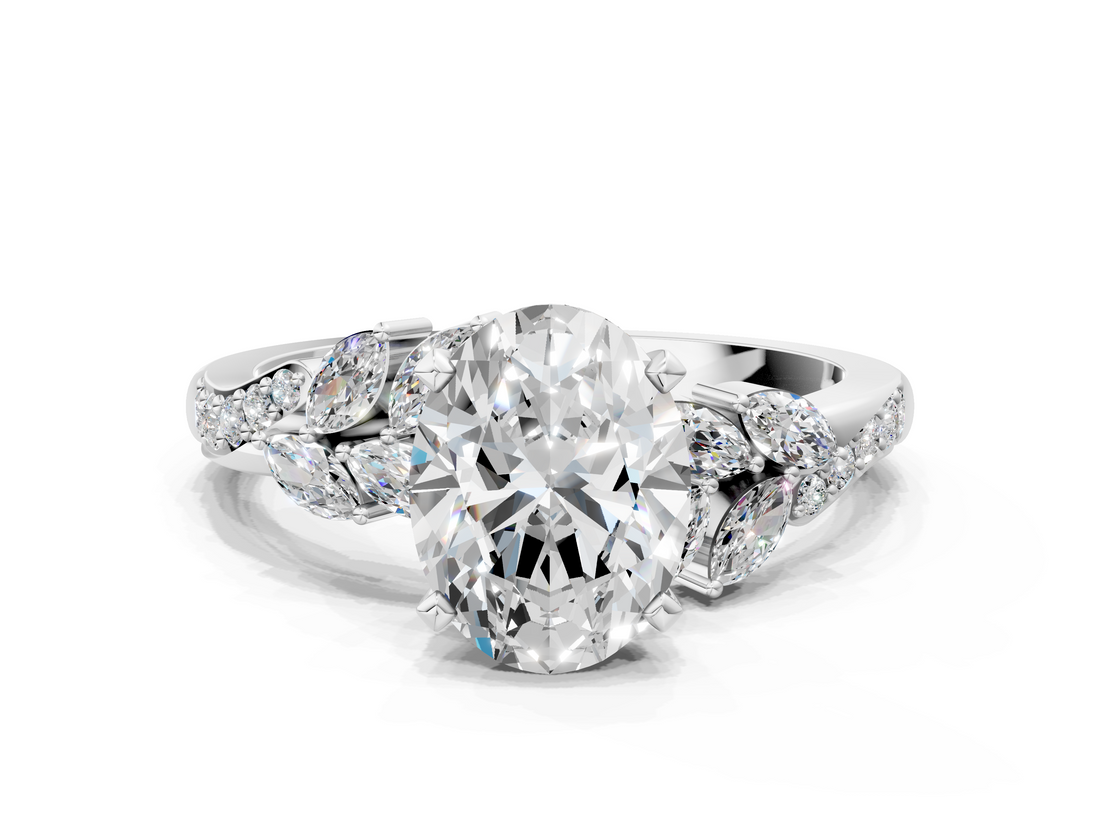 White gold Oval Solitaire Marquise Twist Band with Six-Prong Setting_84