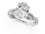 White gold Oval Solitaire Milgrain Diamond Engagement Ring with Bezel and Marquise Band_165