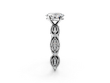 White gold Oval Solitaire Milgrain Diamond Engagement Ring with Bezel and Marquise Band_166