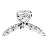 White gold Oval Solitaire Milgrain Diamond Engagement Ring with Bezel and Marquise Band_168