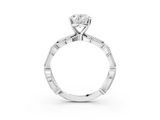 White gold Oval Solitaire Milgrain Diamond Engagement Ring with Bezel and Marquise Band_172
