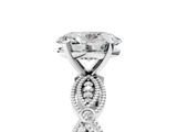 White gold Oval Solitaire Milgrain Diamond Engagement Ring with Bezel and Marquise Band_174