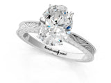 White gold Oval Solitaire Milgrain Engraved Band with Four-Prong Setting_5