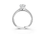 White gold Oval Solitaire Milgrain Engraved Band with Four-Prong Setting_7