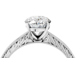 White gold Oval Solitaire Milgrain Engraved Band with Four-Prong Setting_8