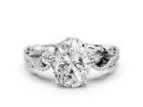 White gold Oval Solitaire Milgrain Leaf Band with Prong Setting_11