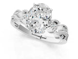 White gold Oval Solitaire Milgrain Leaf Band with Prong Setting_12