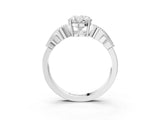 White gold Oval Solitaire Milgrain Leaf Band with Prong Setting_14