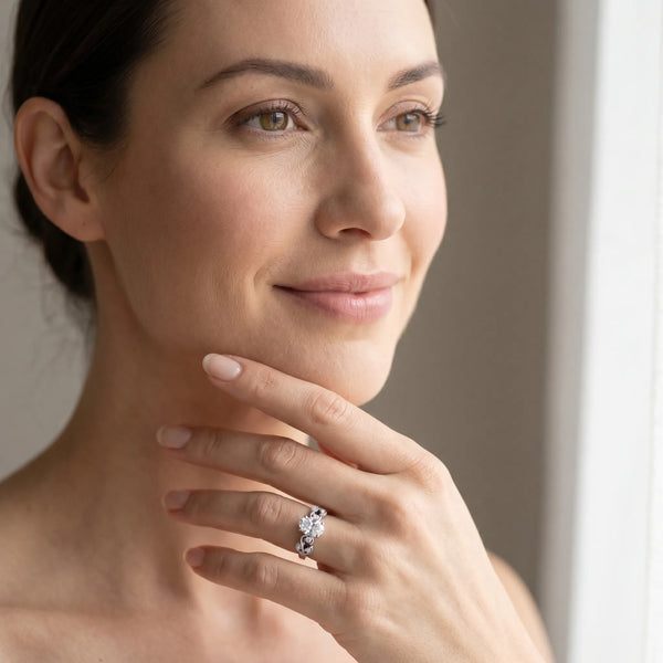 Platinum Oval Vintage Solitaire Engagement Ring Setting with Milgrain Leaf Shoulders