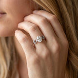 White gold Oval Solitaire Milgrain Leaf Band with Prong Setting_65