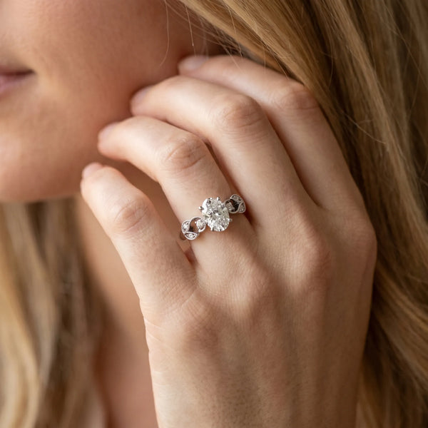 Platinum Asscher Cut Vintage Solitaire Engagement Ring Setting with Milgrain Leaf Shoulders
