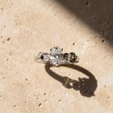 White gold Oval Solitaire Milgrain Leaf Band with Prong Setting_66