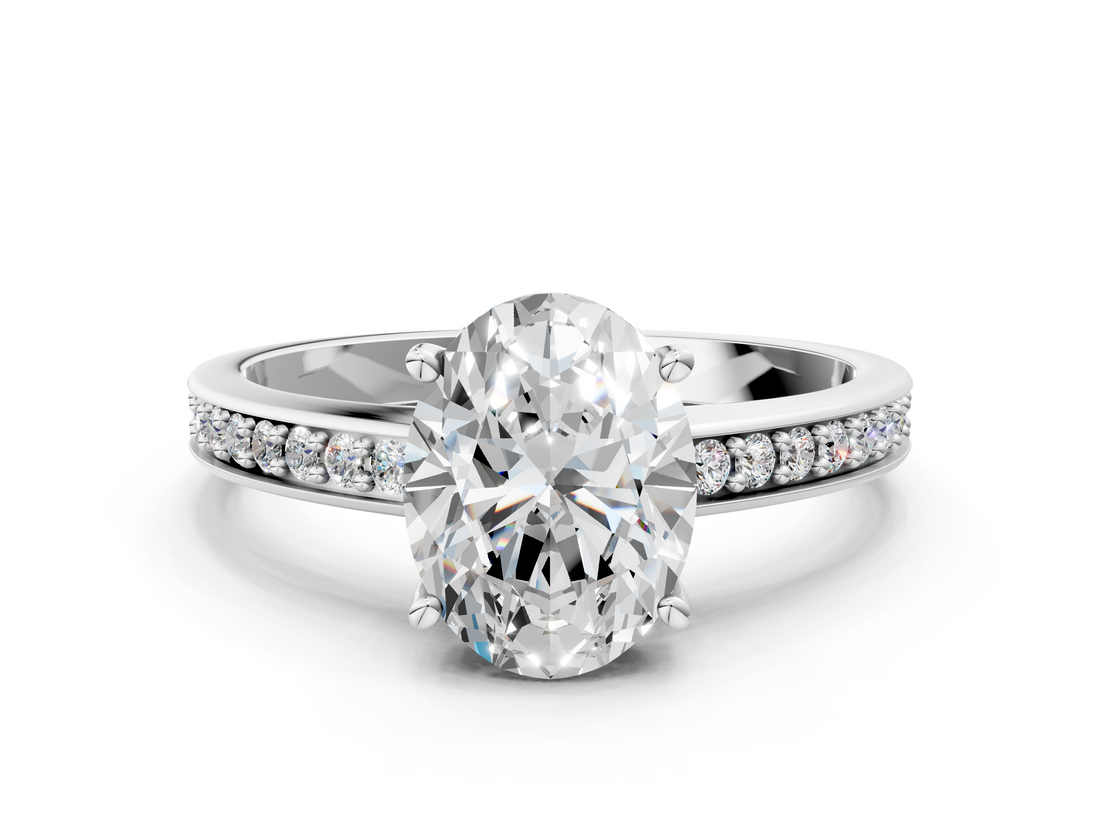 White gold Oval Solitaire Pavé Band Prong Setting Ring_20