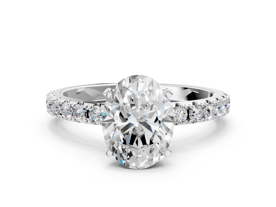 White gold Oval Solitaire Pavé Band with Four-Prong Setting
