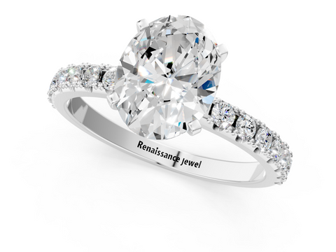 White gold Oval Solitaire Pavé Band with Four-Prong Setting_155