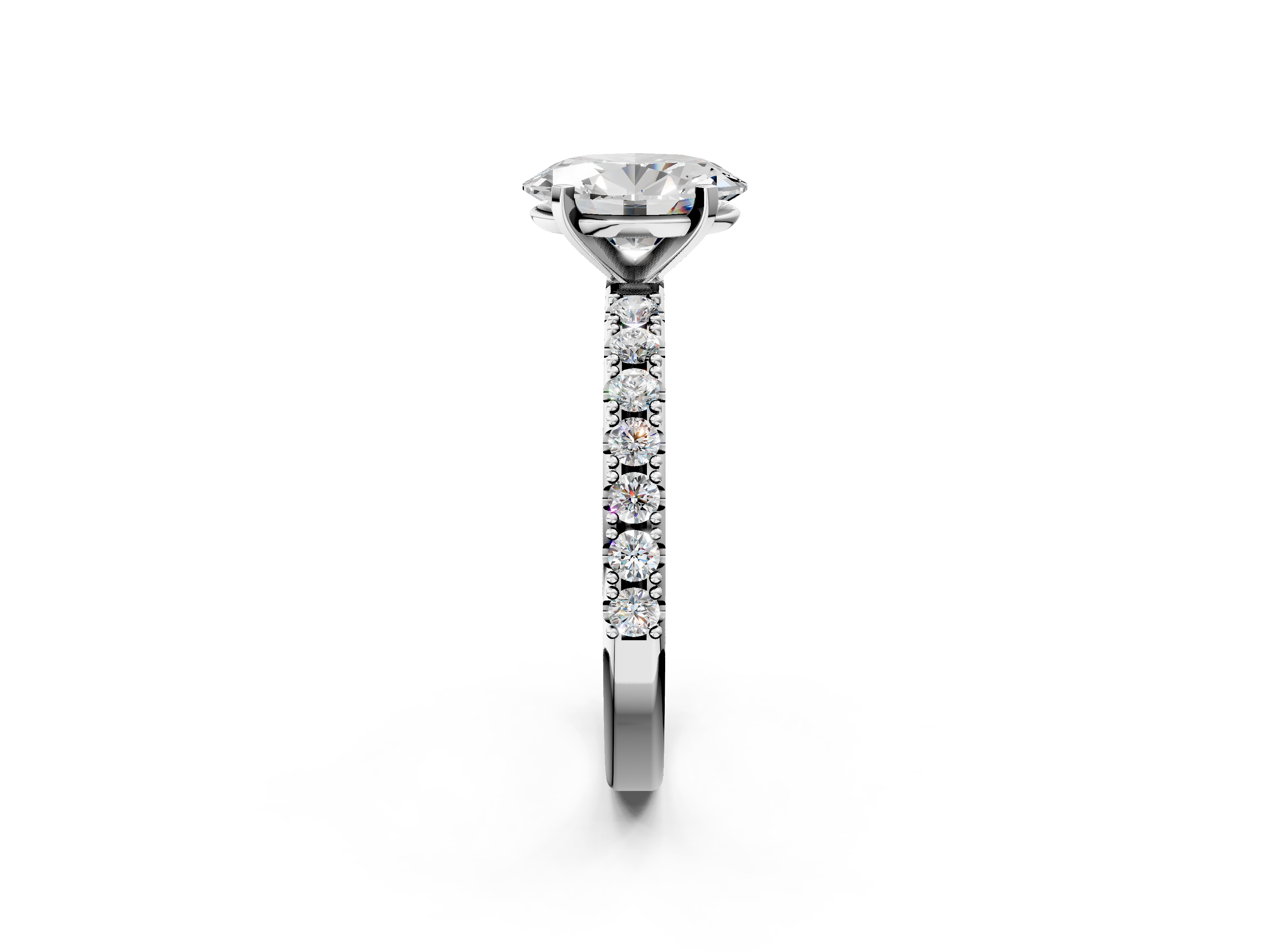 White gold Oval Solitaire Pavé Band with Four-Prong Setting_156