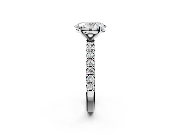 White gold Oval Cut Diamond Solitaire Pavé Band with Four-Prong Setting
