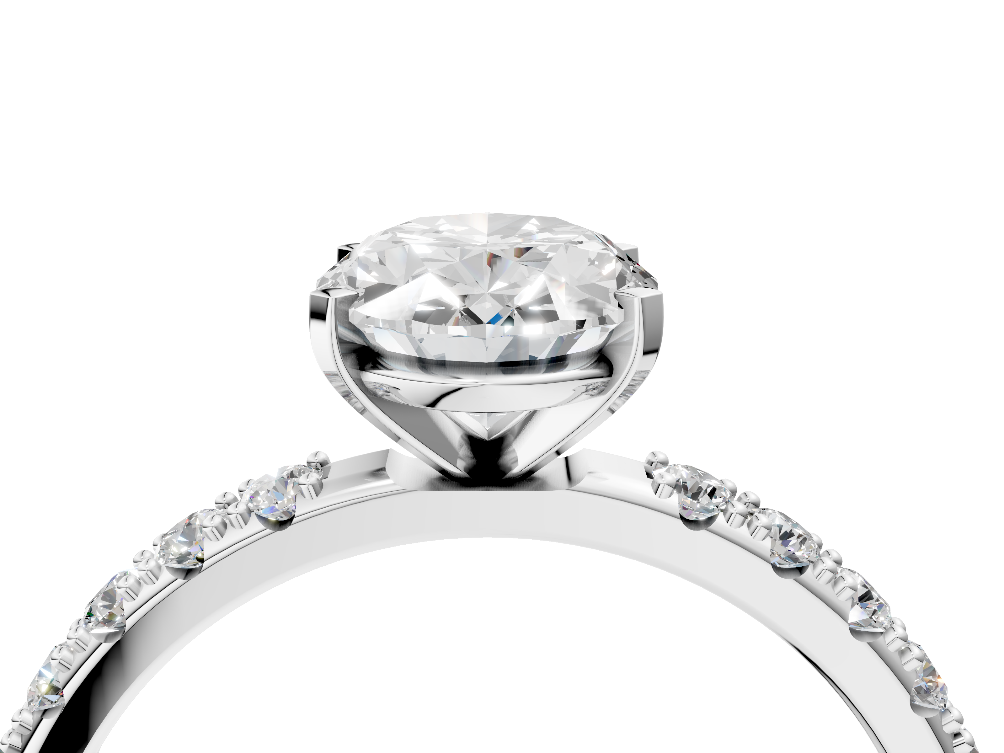 White gold Oval Solitaire Pavé Band with Four-Prong Setting_158