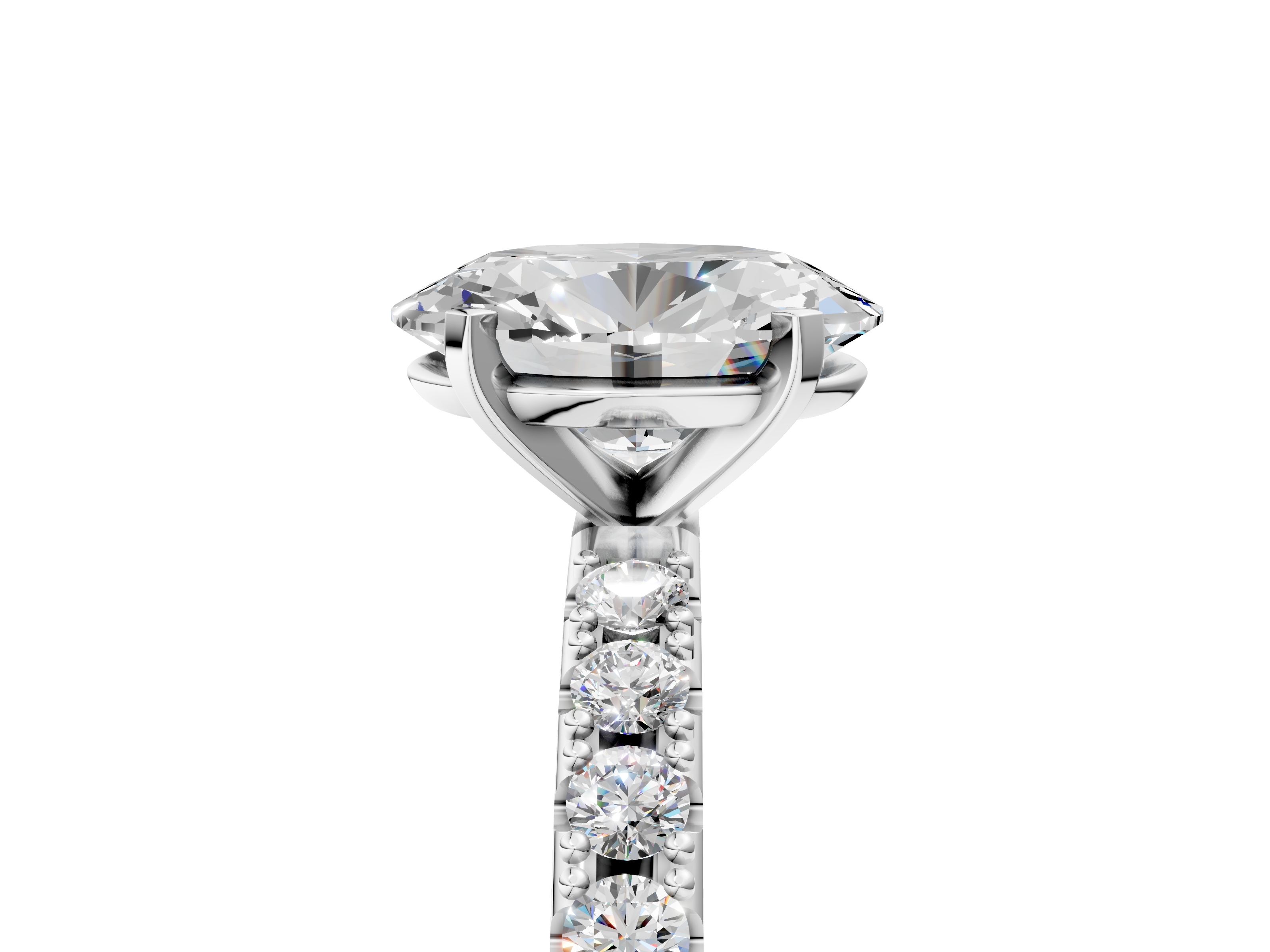 White gold Oval Solitaire Pavé Band with Four-Prong Setting_159