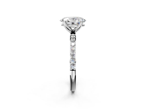 10K White Gold 1.00 Carat D VS1 Oval Diamond Solitaire Engagement Ring with Pavé Band and Prong Setting