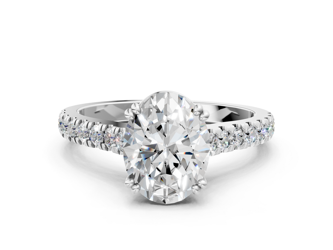 White gold Oval Solitaire Pave Diamond Engagement Ring with Prong Setting_63