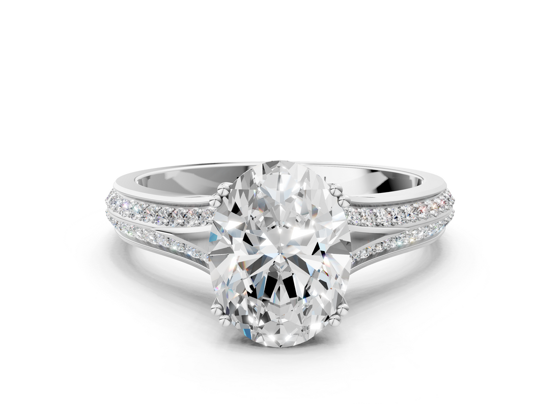 White gold Oval Solitaire Pave Split Shank Engagement Ring with Six-Prong Setting_46