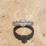 White gold Oval Solitaire Princess Side Stone Engraved Band Prong Setting Ring_18