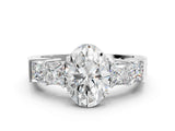 White gold Oval Solitaire Princess Side Stone Engraved Band Prong Setting Ring_3