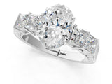 White gold Oval Solitaire Princess Side Stone Engraved Band Prong Setting Ring_4
