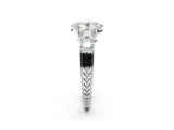 White gold Oval Solitaire Princess Side Stone Engraved Band Prong Setting Ring_5